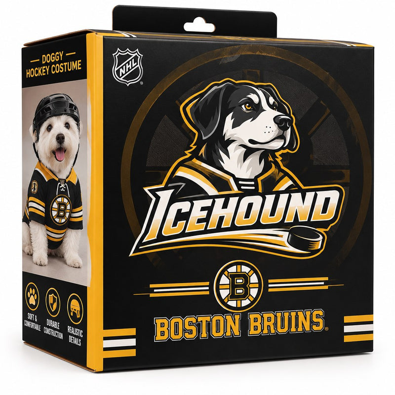 Icehound Boston Bruins dog hockey costume retail box
