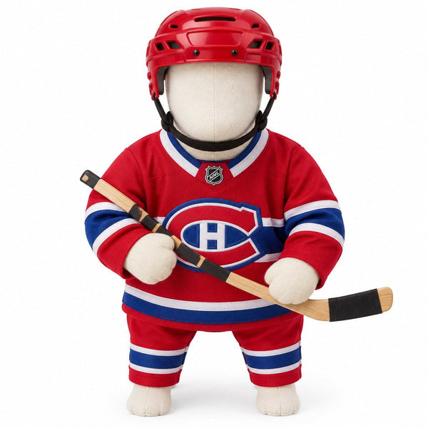 Montreal Canadiens dog hockey costume with jersey, helmet and stick