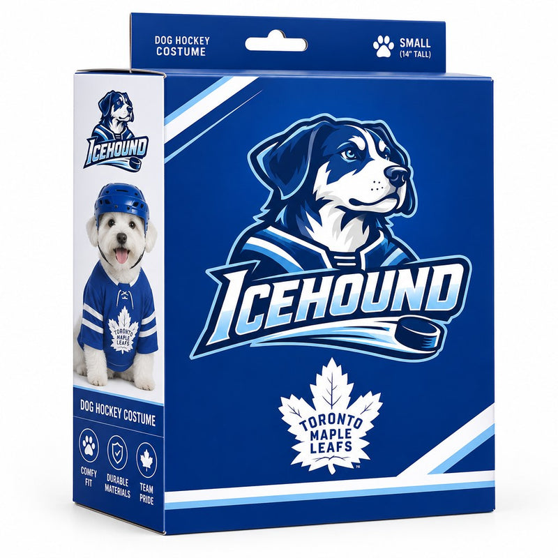 Icehound Toronto Maple Leafs dog hockey costume retail box