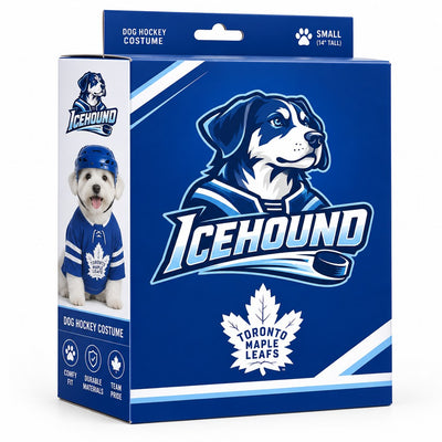Icehound Toronto Maple Leafs dog hockey costume retail box