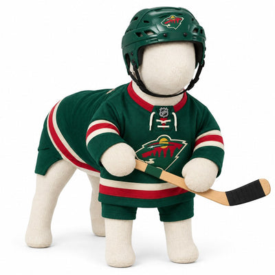 Minnesota Wild dog hockey costume with jersey, helmet and stick